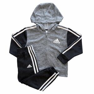 Adidas 4T Toddler Tracksuit Set Gray Black 2 Piece Hoodie Jogger Athletic Outfit